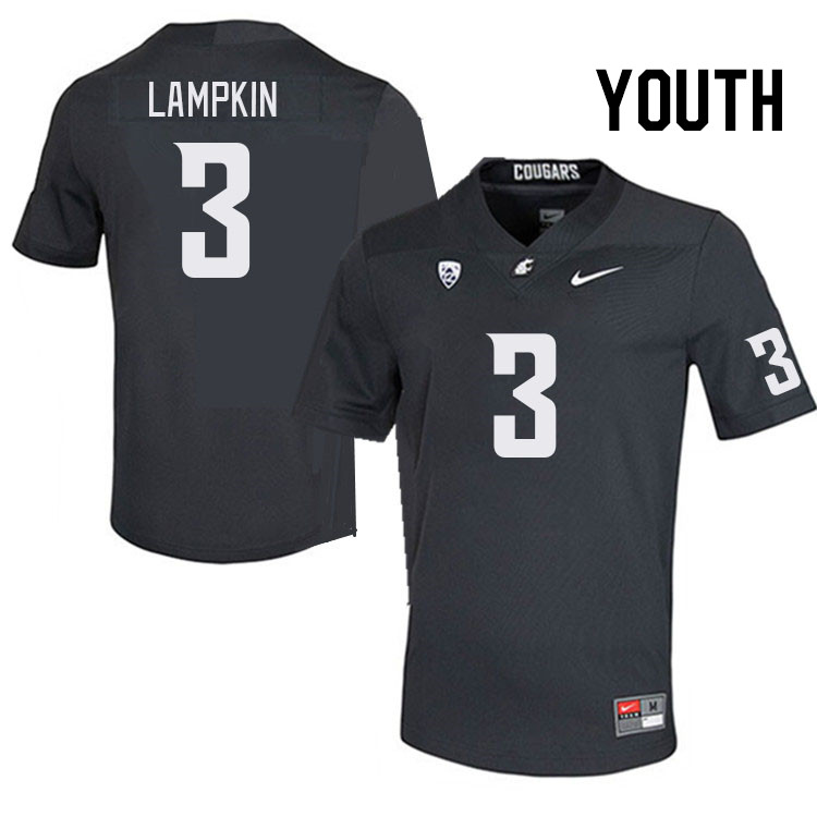 Youth #3 Cam Lampkin Washington State Cougars College Football Jerseys Stitched Sale-Charcoal